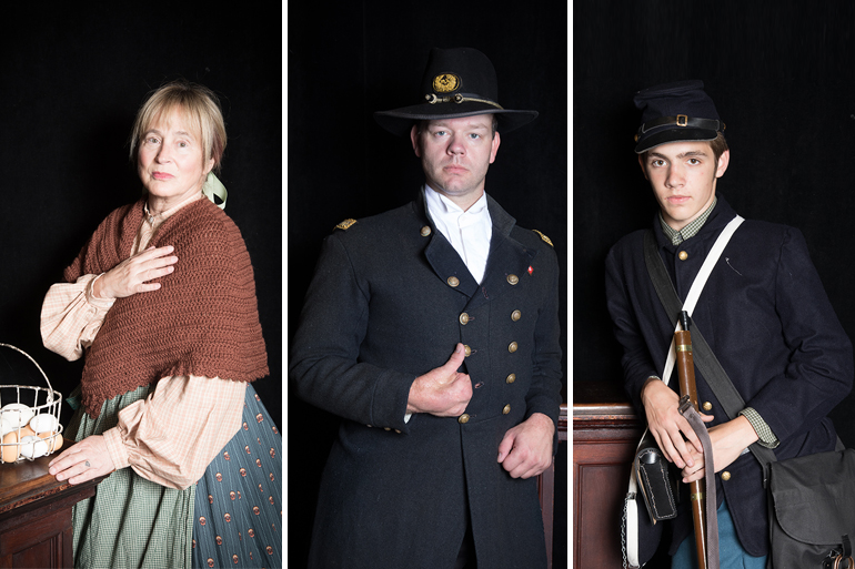 Boots on the Ground Theater's "The Red Badge of Courage" cast (Bonnie Grice, Christopher Levi, Thomas Schiavoni), Photos: Mary Godfrey