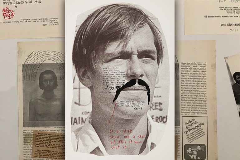 Ray Johnson Untitled Mailing with documents in background