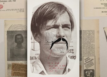 Ray Johnson Untitled Mailing with documents in background