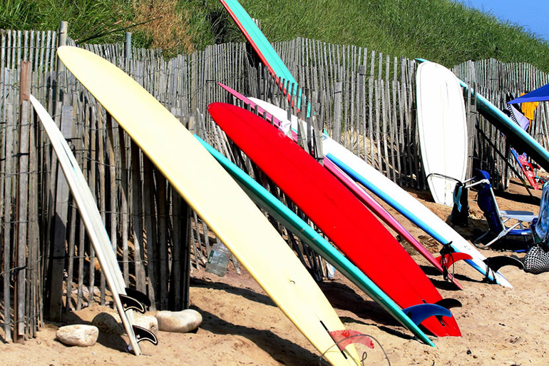 Surfboards at Ditch Plains Beach in Montauk