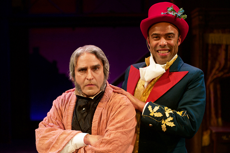 Theatre Three A CHRISTMAS CAROL Jeffrey Sanzel as Scrooge & Antoine Jones as the Ghost of Christmas Present