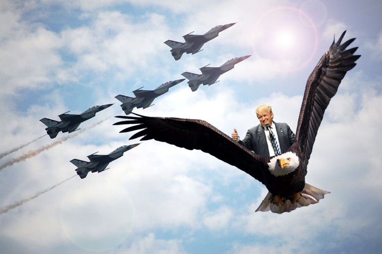 Trump riding bald eagle