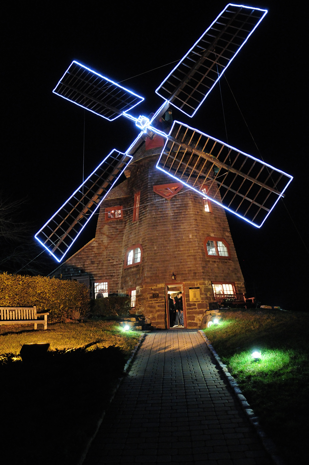 Stony Brook Southampton windmill lit for the holidays