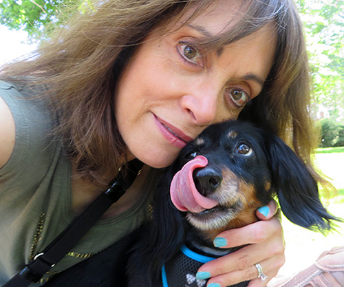 Barbara Anne Kirshner with Park, her dachshund