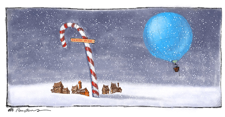 Dan's Christmas 2018 fable cartoon with candy cane by Mickey Paraskevas