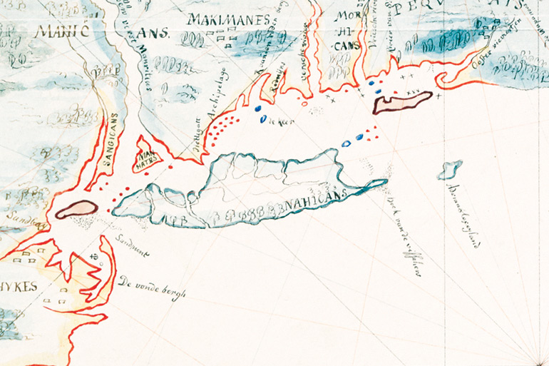 Long Island on Adriaen Block's map of the Northeast