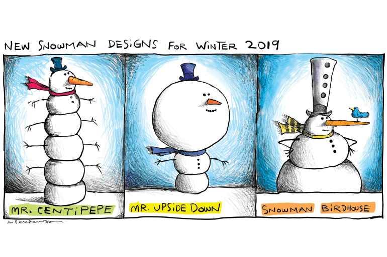 Snowman designs cartoon by Mickey Paraskevas
