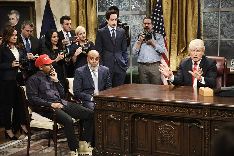 When Chris Redd's Kanye West met Alec Baldwin's Donald Trump, Image: Will Heath/NBC