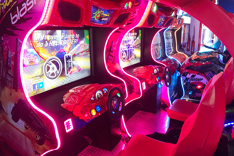 Driving games, Cruisin' and MotoGP in The Clubhouse arcade