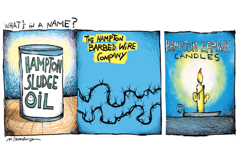 Hampton Sludge Oil cartoon by Mickey Paraskevas