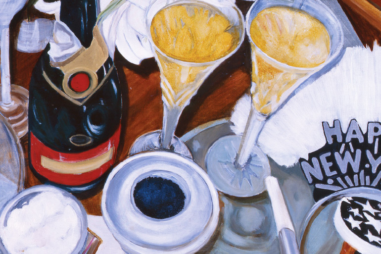 New Year's champagne: January 4, 2018 Dan's Papers cover art (detail) by Sandra Bloodworth