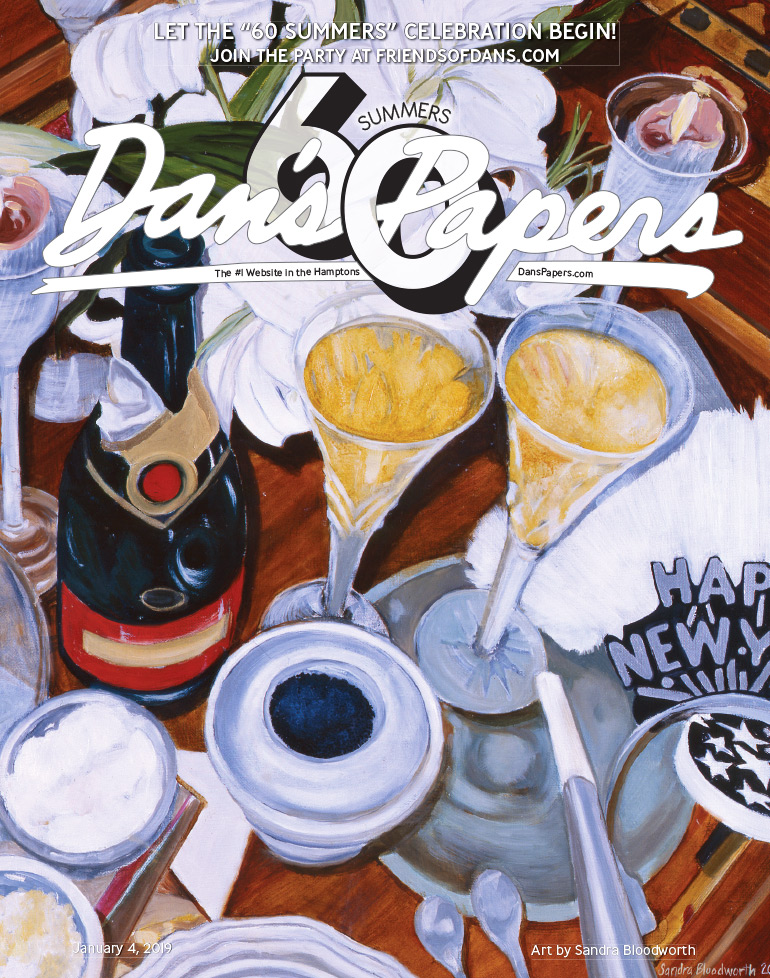 New Year's champagne: January 4, 2018 Dan's Papers cover art by Sandra Bloodworth