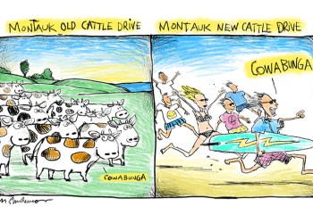 Montauk cattle drive cartoon by Mickey Paraskevas