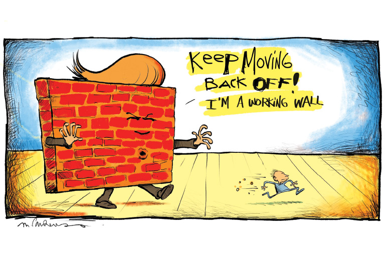 Trump wall cartoon by Mickey Paraskevas