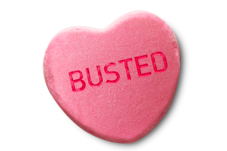 Busted Valentine's heart candy