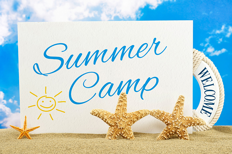Summer camp banner on the beach