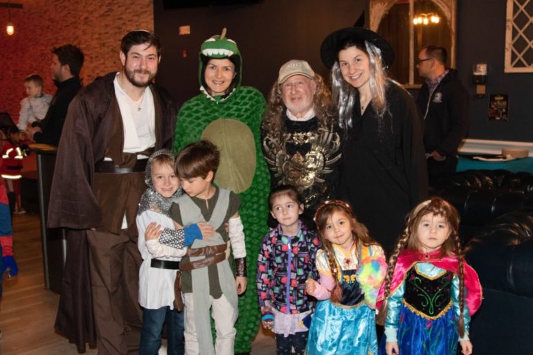 Rabbi Joshua Franklin, Margaret Barcohana, Stephen Blum, Sarah Mesler and kids in costume