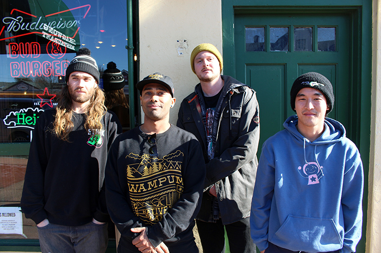 Christian Westergard, Bartholomew Schwarz, Pat Lane and Tohmi Shiroyama outside Shagwong in Montauk