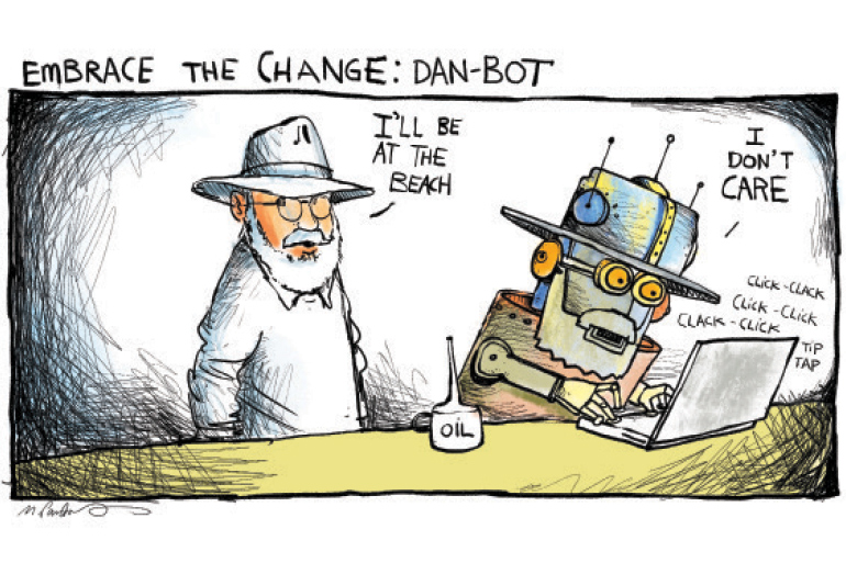 Dan-Bot cartoon by Mickey Paraskevas