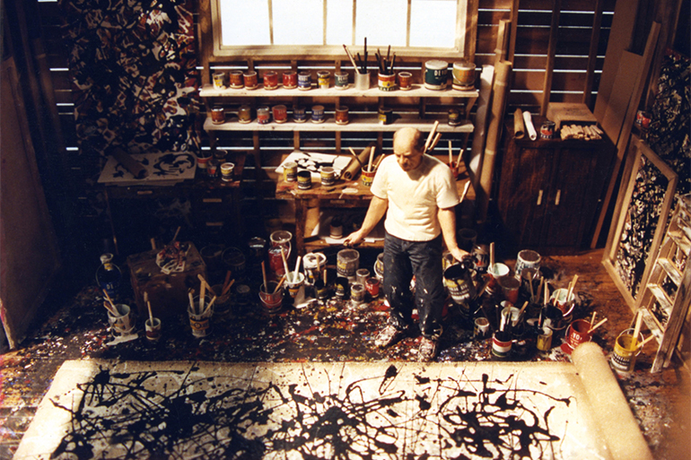 Joe Fig sculpture of Jackson Pollock painting in his Springs studio