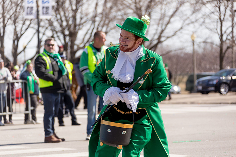 Chicago, Illinois, USA - March 17, 2018, The St. Patrick's Day Parade is a cultural and religious celebration from Ireland in honor of Saint Patrick.