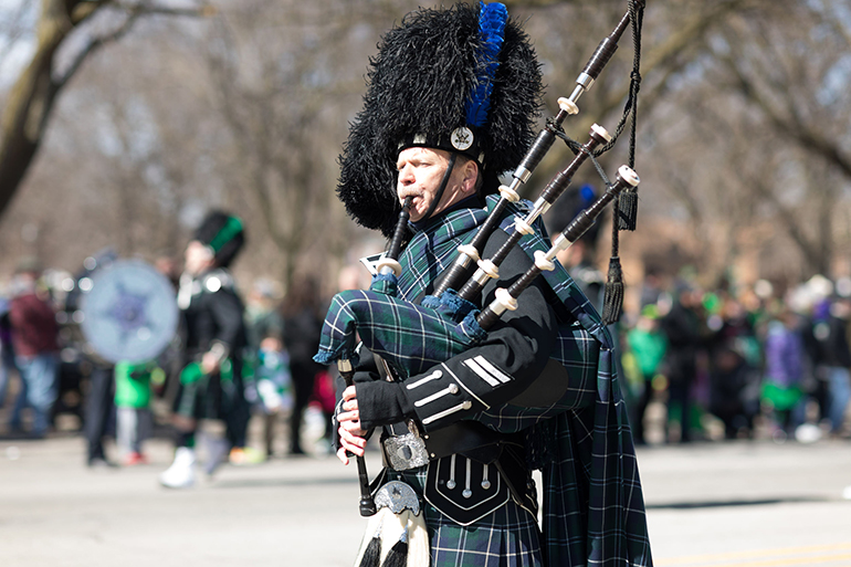 Chicago, Illinois, USA - March 11, 2018, The South Side Irish Parade is a cultural and religious celebration from Ireland in honor of Saint Patrick.