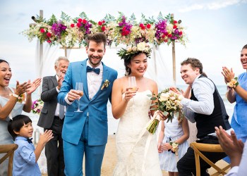 Young Caucasian couple's wedding day