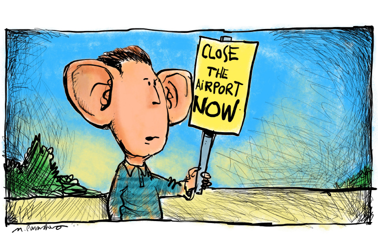 Close the East Hampton Airport cartoon by Mickey Paraskevas