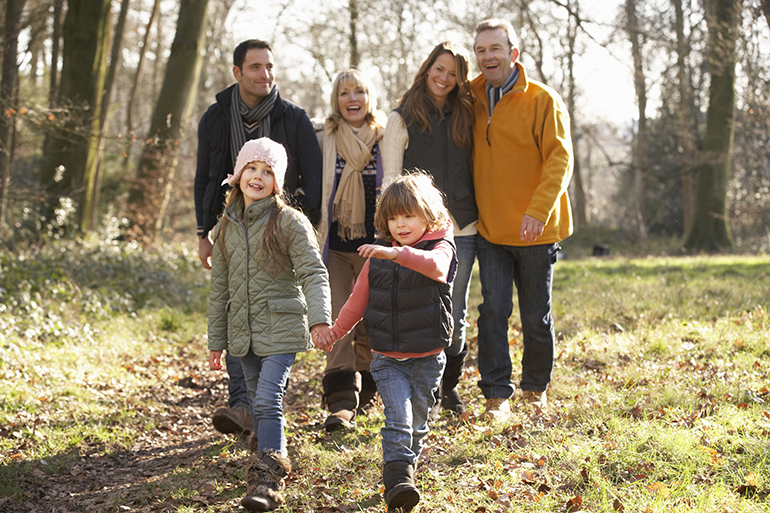 3 Generation family on country walk in winter