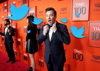 Jimmy Fallon with Twitter birds at 2019 Time 100 Gala