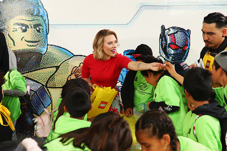 Scarlett Johansson at the LEGO event for Avengers Universe Unites
