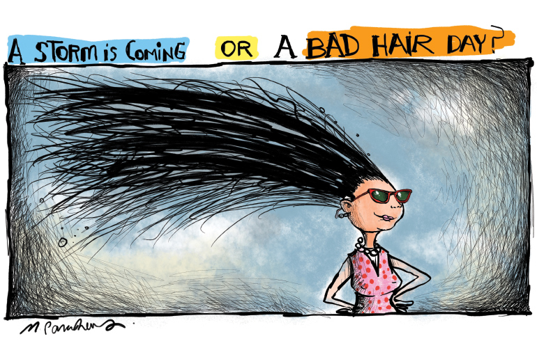 Storm or bad hair day cartoon by Mickey Paraskevas