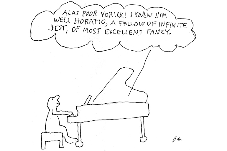 Dan Rattiner cartoon of Roger Rosenblatt at piano