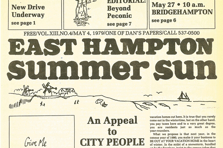 East Hampton Summer Sun newspaper cover from May 4, 1979 (cropped)