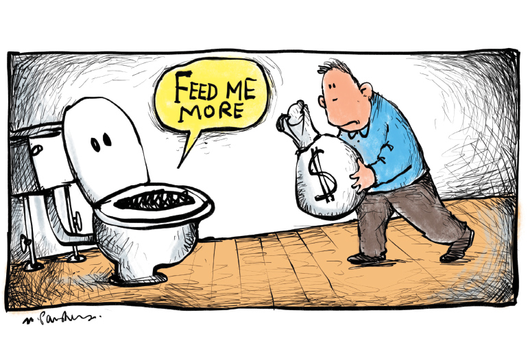 Feed Me More! toilet cartoon by Mickey Paraskevas