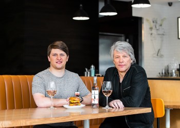 Jesse Bongiovi and Jon Bon Jovi with the Hampton Burger