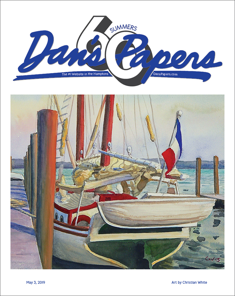 May 3, 2019 Dan's Papers cover art by Christian White featuring a Greenport tall ship