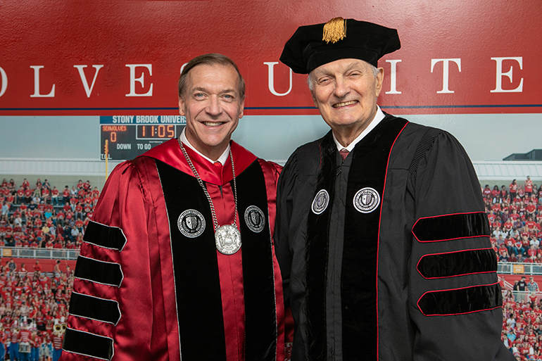 Stony Brook University President President Samuel L. Stanley Jr. and Alan Alda