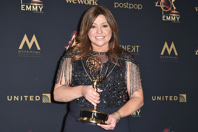 Racheal Ray holds her 2019 Daytime Emmy statue, won for her Rachael Ray Show