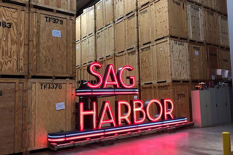 Sag Harbor Cinema's repaired sign before being placed back on the facade, Photo: Chris Denon