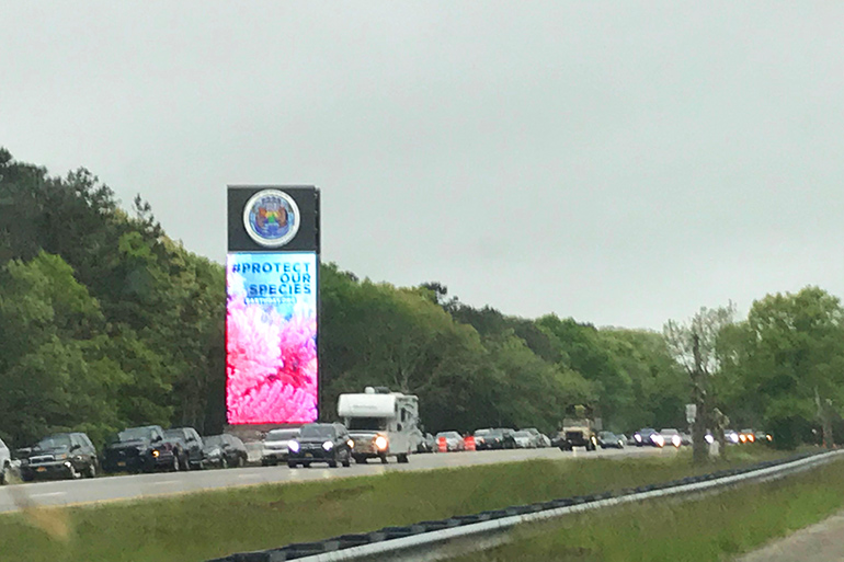 Shinnecock billboard lit up on Route 27