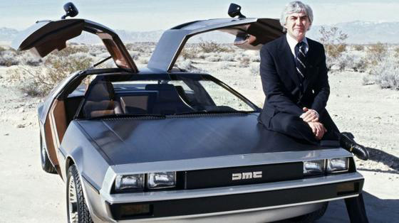 The real John DeLorean with his famous car