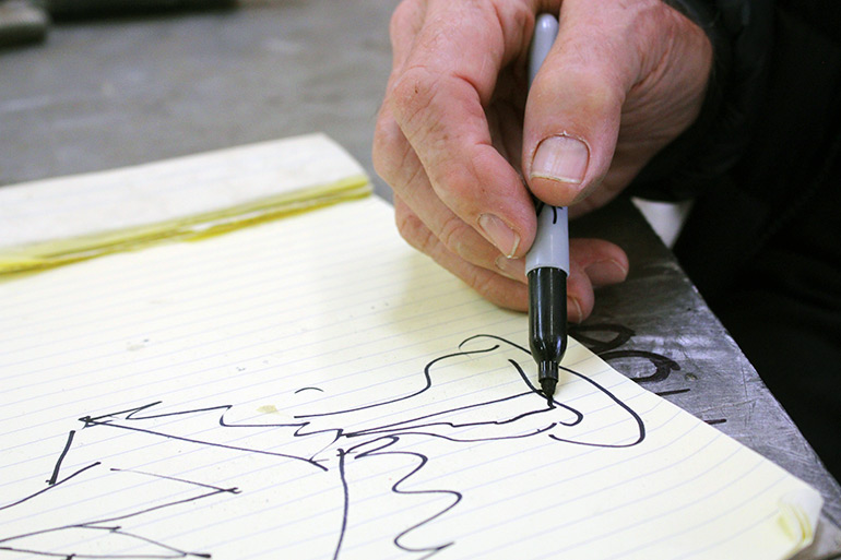 Van de Bovenkamp sketches an idea