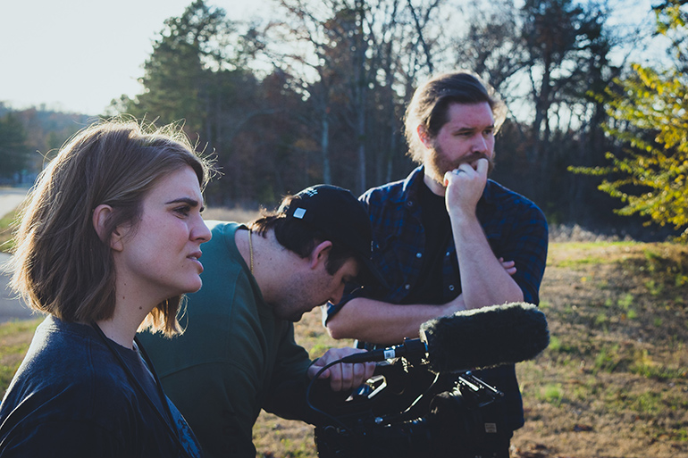 Ashley Shelton with cinematographer Steven Wesley Miller (in cap) and AC/Grip/Cameraman Matt Caldwell filming "Magnolia & Clementine"