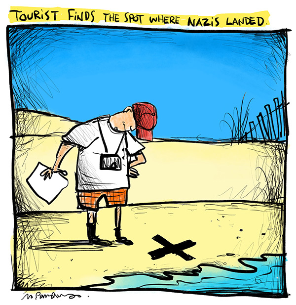 Tourist finds Nazi landing spot cartoon by Mickey Paraskevas