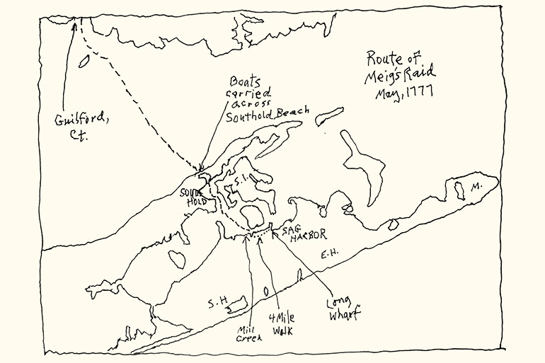 Dan Rattiner's Meigs Raid map, from Connecticut to Sag Harbor