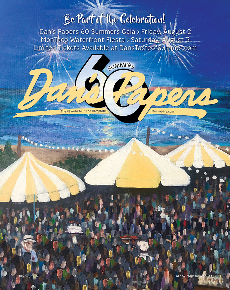 July 26, 2019 Dan's Papers cover art by Melissa Hornung featuring Gurney's Montauk