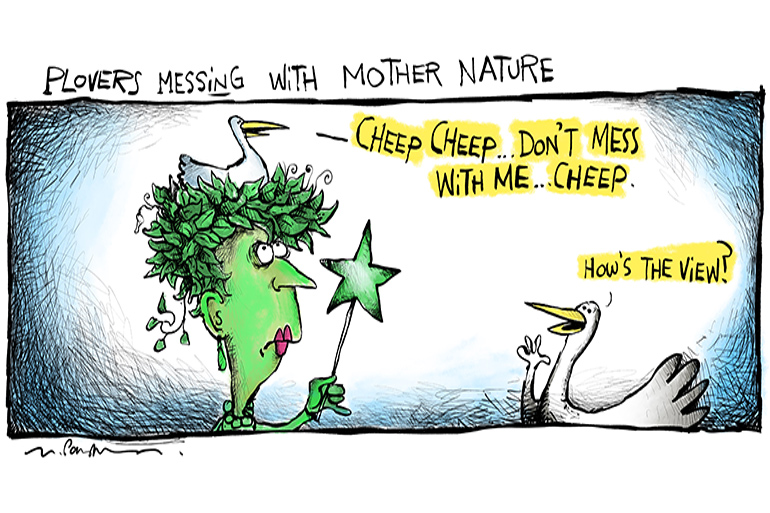 Mecox Cut Mother Nature cartoon by Mickey Paraskevas