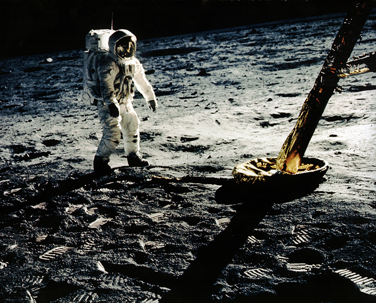 Apollo 11 astronaut Buzz Aldrin during the first Moon landing, 1969, Photo: NASA