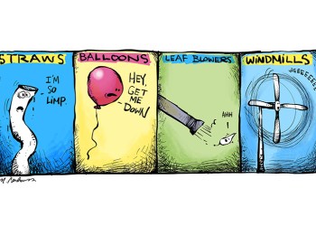 Straws and balloons cartoon by Mickey Paraskevas